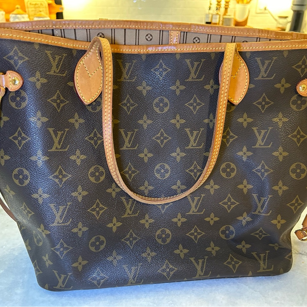 Louis Vuitton Brown Monogram Tote with Leather Trim